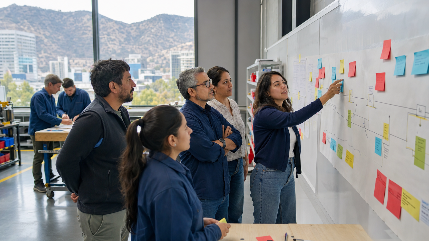 Equipo chileno trabajando colaborativamente en mejora continua